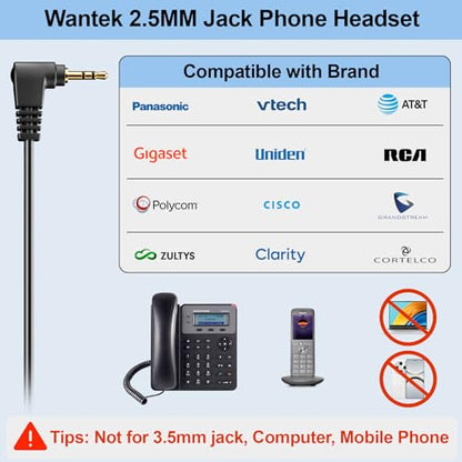 Wantek Mono 2.5mm Telephone Headset with Noise Canceling Mic, Volume Control & Ultra Comfort - Single Ear Design for Panasonic, Cisco, Gigaset, Vtech, AT&T & More Cordless Landline Office Phones - size: 681