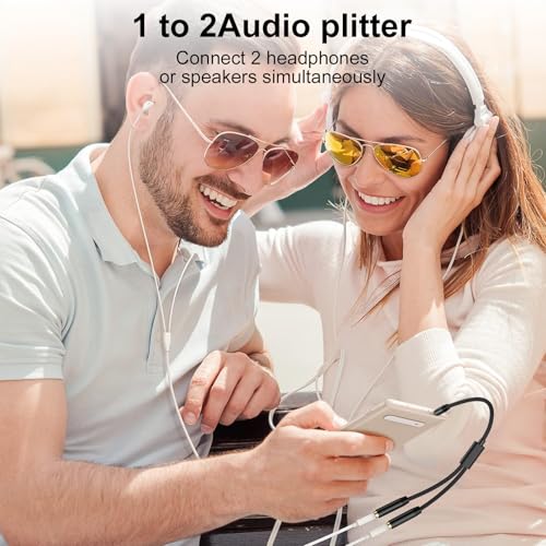 Headphone Splitter Adapter, 3.5mm 2 Female to 1 Male Dual Headphone & Microphone Jack Adapt er Audio Stereo Y Splitters Hi-Fi Sound Aux Extension Cable for Earphone Phone PS5 PS4 Switch Tablets - color: black