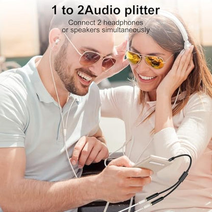 Headphone Splitter Adapter, 3.5mm 2 Female to 1 Male Dual Headphone & Microphone Jack Adapt er Audio Stereo Y Splitters Hi-Fi Sound Aux Extension Cable for Earphone Phone PS5 PS4 Switch Tablets - color: black