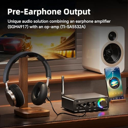 M19 BT Amplifier Stereo Receiver, Bluetooth 5.3 Mini Amplifier 2 Channels 100W x2 HiFi Class D Amp with RCA/Optical/Coaxial/Mic Input and Bass Treble Control for Home Outdoor Speakers