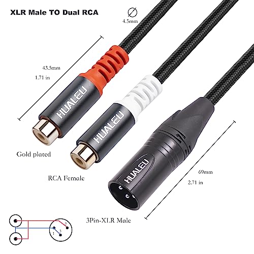 1FT XLR to 2 RCA Y Splitter Patch Cable, Dual RCA Female to XLR Male Audio Cable Adapter for Speaker Condenser Mic Mixer AMP - color: 1Ft/XLR M to 2 RCA F