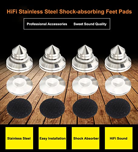 4 Sets Speaker Isolation Stand Feet, Stainless Steel Speaker Base Pads, Shockproof 28-32mm Adjustable Speaker Vibration Absorber Spike Cone Mats for Amplifier Turntable DAC Recorder CD (27x29x5MM) - size: 27x29x5MM