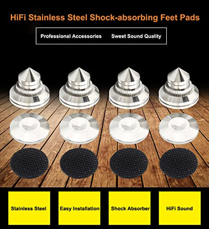 4 Sets Speaker Isolation Stand Feet, Stainless Steel Speaker Base Pads, Shockproof 28-32mm Adjustable Speaker Vibration Absorber Spike Cone Mats for Amplifier Turntable DAC Recorder CD (27x29x5MM) - size: 27x29x5MM