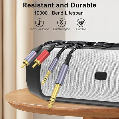 3.5mm to RCA, 1/4 TRS to Dual RCA Cable, 2-in-1 Audio Cable, Gold-Plated HiFi Sound Headphone Jack Auxiliary Cord 1/8 6.35mm Adapter Stereo Y Splitter for Phone Speaker MP3 Tablet HDTV 3.3FT - size: 3.3FT