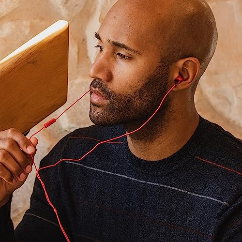 Panasonic ErgoFit Wired Earbuds with Microphone, 3.5mm Jack Headphones with Mic and Call Controller, Ergonomic Custom-Fit Earpieces (S/M/L), for Phones and Laptops - RP-TCM125-R (Red) - color: Red, style: With Mic