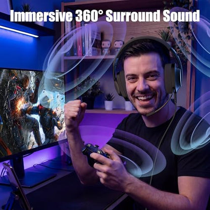 WIRWTRU Wired Gaming Headset for PS5, Xbox, Xbox Series X|S, PC, PS4 | 198g Lightweight Design, Noise Cancelling Microphone, Soft Earmuffs, 3.5mm Jack for Gaming & Work - color: Black
