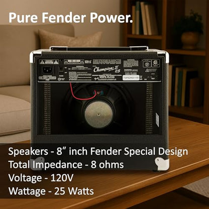 Fender Champion II 25-Watt Guitar Combo Amplifier Bundle with Instrument Cable, Picks, and Austin Bazaar Instructional Video