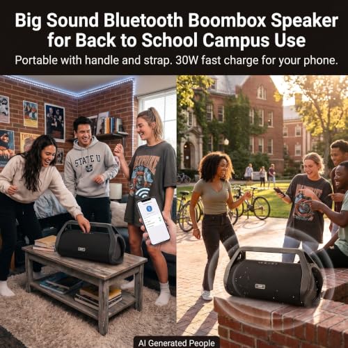 80W Jobsite Bluetooth Speaker w/Built-in Handle & Strap | IP66 Waterproof Dustproof Portable Boombox, 24H Playtime, No-Distraction Design, TWS for Construction Site, Workshop, Outdoor