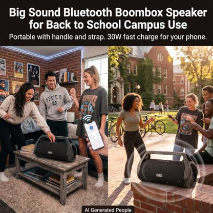 80W Jobsite Bluetooth Speaker w/Built-in Handle & Strap | IP66 Waterproof Dustproof Portable Boombox, 24H Playtime, No-Distraction Design, TWS for Construction Site, Workshop, Outdoor