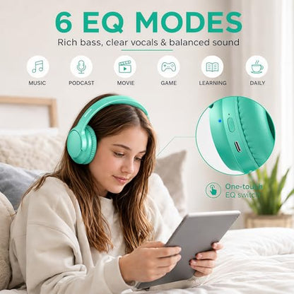 Bluetooth Headphones Wireless 68H with Mic,Decent Sound-Acceptable Cyan | Adjustable Headband Foldable Over-Ear Lightweight for Office/Travel/Tablet/iPad/Laptop,HD Stereo Sound,Aux 3.5mm,Green - color: Cyan