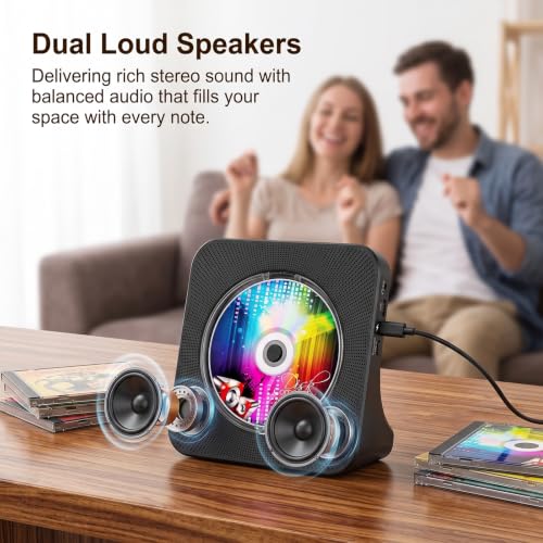 Gueray Portable CD Player with Bluetooth for Home, Hi-Fi Speaker,FM Radio | Plug-in desktop use,2-way Bluetooth mode, 3W speakers,Remote control,sleep timer, A-B repeat,USB/AUX,headphone jack - color: Black