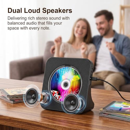Gueray Portable CD Player with Bluetooth for Home, Hi-Fi Speaker,FM Radio | Plug-in desktop use,2-way Bluetooth mode, 3W speakers,Remote control,sleep timer, A-B repeat,USB/AUX,headphone jack - color: Black