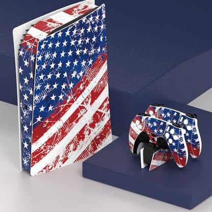 PlayVital Full Set Skin Decal for ps5 Console Digital Edition, Sticker Vinyl Decal Cover for ps5 Controller & Charging Station & Headset & Media Remote - Impression US Flag - color: Impression US Flag