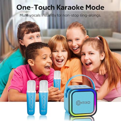 Contixo KS1 Mini Karaoke Machine for Kids with 2 Wireless Microphones, Blue | Portable Bluetooth Speaker, 2 Wireless Microphones, Dynamic Lights, Home Party Entertainment Toy - color: Blue