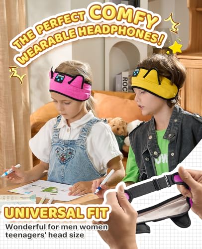 KIDSBAND Kids Headband Headphones, Baby Headphones, Wireless and Wired Playback 3.5 MM Jack for School, Foldable Adjustable Children Headset for Girls Boys,Kindle Tablet Cellphones Airplane Travel - color: RoseRed