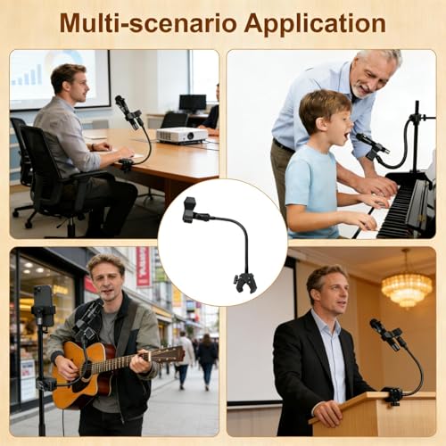 Microphone Holder Gooseneck11.8”/30cm Mic Stand Desk With Adjustable Mic Clip & Super Crab Clamp,Heavy-Duty Desk Mount, for Podcasting, Streaming, Podium & Public Speaking.Flexible Gooseneck Mic Mount