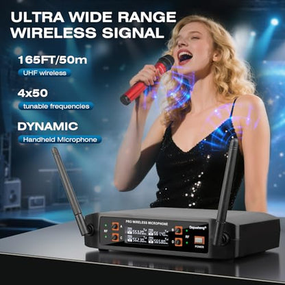 Depusheng Wireless Microphone, Professional 4 Channels Karaoke Handheld System for Home Karaoke, Meeting, Party, Church, DJ, Wedding, Home KTV Set