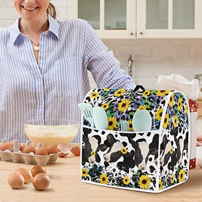 Cow Sunflower Kitchen Mixer Cover Black Leopard Print Blender Replacement Parts for 4.5-5 Quart Machine Washable Stand Mixer Cover with Pocket - color: cow, size: S(4.5-5 qt)