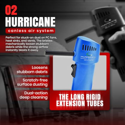O2 Hurricane Air Duster - Rechargeable Air Blower with 200 MPH Airflow - 5 Attachments Dust Removal Tool - Compressed Air Alternative for Electronics, Computers & Car Detailing
