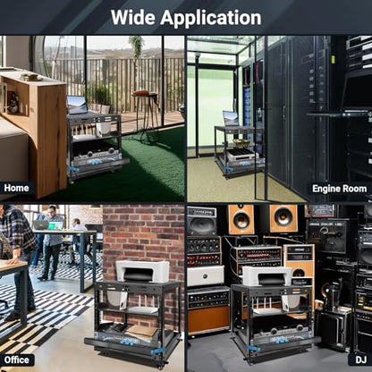 Upgraded 10U Server Rack with 4 Swivel Casters & 2 Shelves | Wall-Mountable & Freestanding Open Frame Network Rack for Computer/Data/IT/Stereo Equipment, 19.7”L x 18.8”W x 23.4”H - size: 10U