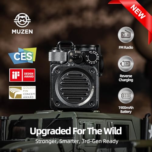 Muzen Upgraded Wild Mini 3.0 Outdoor Portable Wireless Bluetooth Speaker with FM Radio, Phone Charger/15H Playtime/IPX5 Waterproof/3 Mode Flashlight, Rugged Gear for Man Camping/Hiking/Travel(Black) - color: Dark Black