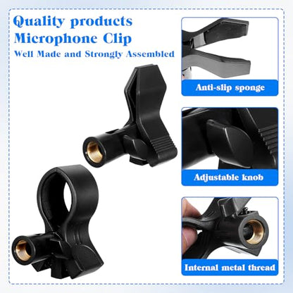2 Pack Universal Microphone Holder for Mic Stand, Microphone Clip Adjustable Microphones Clamp for 0.6" to 2.4" Diameter (1.5-6cm) Includes 5/8", 3/8", 1/4" Metal Threads