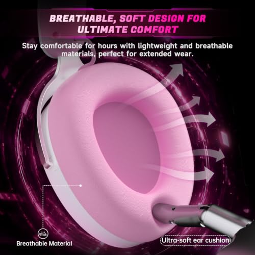 Acer Gaming Headset with Aluminum Frame for PS5, PS4, PC, Switch -PinkWhite | Tri-Mode(2.4GHz/Bluetooth/Wired) Gaming Headphones with ENC Mic, Stereo Sound, 40H Battery, Blue Light Indicator, 50mm Driver - color: PinkWhite