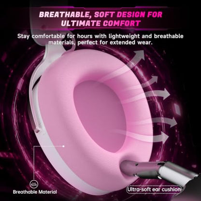 Acer Gaming Headset with Aluminum Frame for PS5, PS4, PC, Switch -PinkWhite | Tri-Mode(2.4GHz/Bluetooth/Wired) Gaming Headphones with ENC Mic, Stereo Sound, 40H Battery, Blue Light Indicator, 50mm Driver - color: PinkWhite