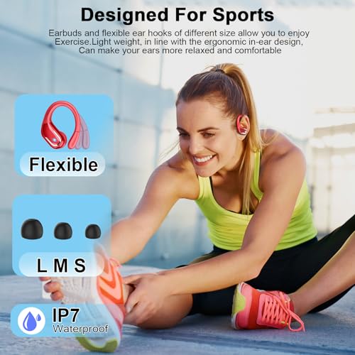 Ltinist Wireless Earbuds, 75hrs Bluetooth 5.4 Headphone Sport, Bluetooth Earbuds Deep Bass Over Ear Buds with Earhooks, ENC Noise Cancelling Earphone Mic, IP7 Waterproof for Workout/Running/Gym Red - color: Red