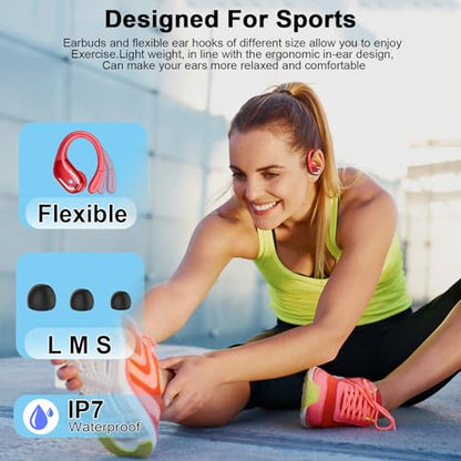 Ltinist Wireless Earbuds, 75hrs Bluetooth 5.4 Headphone Sport, Bluetooth Earbuds Deep Bass Over Ear Buds with Earhooks, ENC Noise Cancelling Earphone Mic, IP7 Waterproof for Workout/Running/Gym Red - color: Red