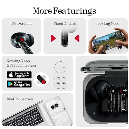 Nothing Ear (a) Wireless Earbuds, 45dB Hybrid Noise Cancelling Earbuds, Hi-Res Audio, Advanced Equaliser, Dual Connect, 6 Mics, 42.5H Playtime Ear Buds Wireless Bluetooth, Black - color: Black