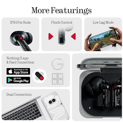 Nothing Ear (a) Wireless Earbuds, 45dB Hybrid Noise Cancelling Earbuds, Hi-Res Audio, Advanced Equaliser, Dual Connect, 6 Mics, 42.5H Playtime Ear Buds Wireless Bluetooth, Black - color: Black
