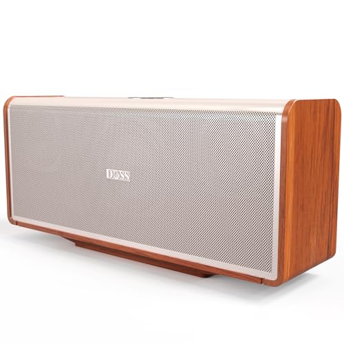 DOSS SoundBox Ultra Bluetooth Speaker, 2.1 Channel Audio, Deep Bass - Gold | 80W Powerful Sound, Wood-Grain Design, Dual DSP Tech, 18H Playtime, Elegant Living Room Decor, BT 5.3, Home & Office use - color: Gold