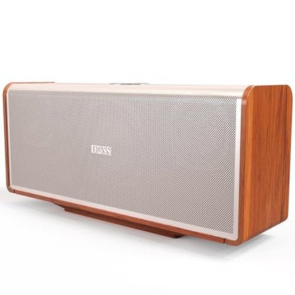 DOSS SoundBox Ultra Bluetooth Speaker, 2.1 Channel Audio, Deep Bass - Gold | 80W Powerful Sound, Wood-Grain Design, Dual DSP Tech, 18H Playtime, Elegant Living Room Decor, BT 5.3, Home & Office use - color: Gold