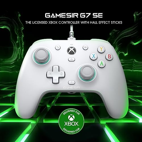 GameSir G7 SE Wired Controller for Xbox Series X|S, Xbox One & Windows 10/11, Plug and Play Gaming Gamepad with Hall Effect Joysticks/Hall Trigger, 3.5mm Audio Jack (White)