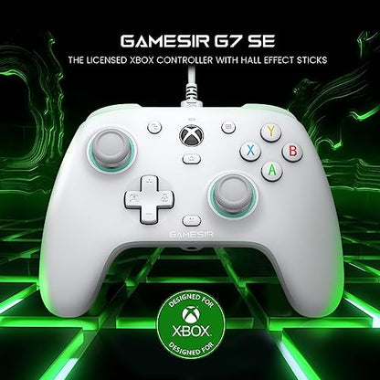 GameSir G7 SE Wired Controller for Xbox Series X|S, Xbox One & Windows 10/11, Plug and Play Gaming Gamepad with Hall Effect Joysticks/Hall Trigger, 3.5mm Audio Jack (White)