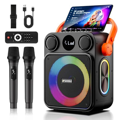 SANSUI D70 Karaoke Machine, Portable Bluetooth 5.1 Speaker with 2 Wireless Mics, PA System with Pitch Correction & Echo for Adults & Kids, Supports TWS/TF/USB/AUX/Live Home Party - size: D70-2 Mic