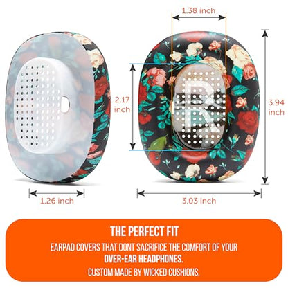WC SweatZ Max - Patented Silicone Sweat Covers for AirPods Max 1 | Made by Wicked Cushions | (Does Not Fit AirPods Max 2). Sweatproof, Full Earpad Protection | Black Floral - color: Black Floral