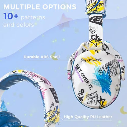 Kids Ear Protection Safety Ear Muffs, NRR 25dB Noise Reduction Children Earmuffs, Hearing Protectors for Sleeping, Studying, Airplane, Concerts, Fireworks-Graffiti with Blue Band - color: Blue Band Graffiti