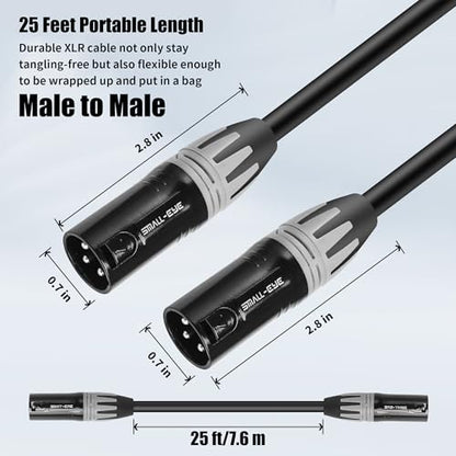 SMALL-EYE XLR Male to Male Cables 25 ft 2 Pack – Balanced 3-Pin XLR Patch Cables with 22 AWG OFC for Mixers and PA Speakers | 22AWG OFC Copper, Low Noise Audio, Reliable Connector Fit, Studio and Live Sound - size: M to M -25ft, style: Male to Male