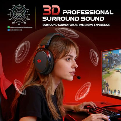 Redragon H541 Wired Gaming Headset with Mic, 53mm Drivers RGB Light Gaming Headphones, 3D Stereo Sound, Soft Memory Earmuffs & Artificial Leather Design for PC, PS4/5, Switch, Xbox. Black