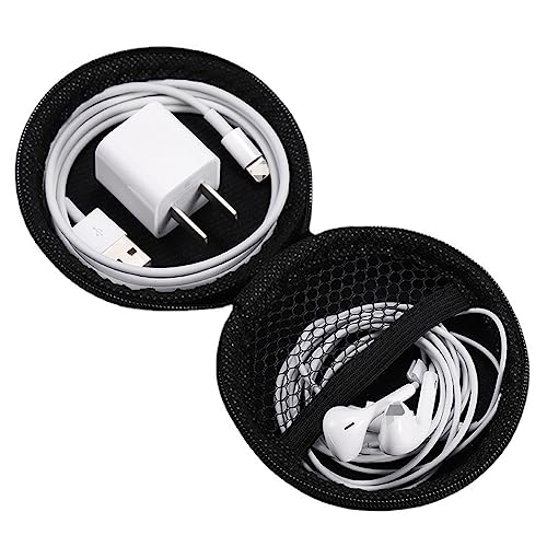 4 Pieces Earbud Case Round Earphone Case Earphone Carrying Case Earbud Carrying Case Earphone Headphone Headset Storage Bag Earphone Headphone Pouch with Zipper, Black