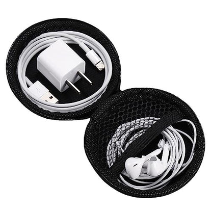 4 Pieces Earbud Case Round Earphone Case Earphone Carrying Case Earbud Carrying Case Earphone Headphone Headset Storage Bag Earphone Headphone Pouch with Zipper, Black