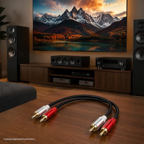 2-Pack 1FT Short 2RCA to 2RCA Stereo Audio Cable | DuMale to Male Interconnect for Home Theater, Speakers Receivers