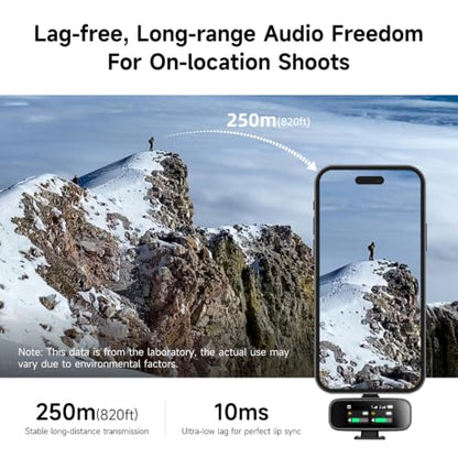 S20 Pro Wireless Lavalier Mic, AI Noise Canceling for Vlog YouTube | 2TX Dual Mic for iPhone Android Camera PC, 250m Range, 18H Battery, Touchscreen, Magnetic Clip, Bluetooth Accompaniment
