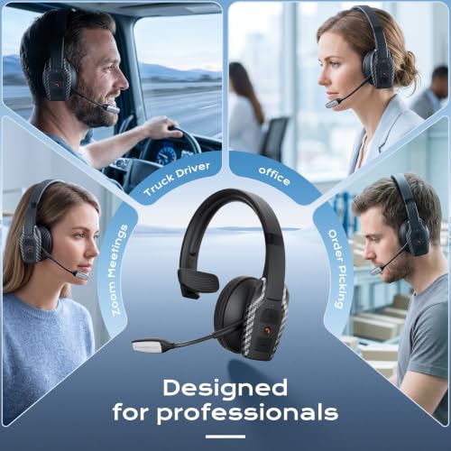 Trucker Bluetooth Headset, Single-Ear Headphone for PC,Call Centre - color: Black