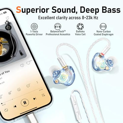 Audiovance Vibes 202M HiFi Wired Earbuds in-Ear Monitor Headphones with Mic - color: 8-Light Blue