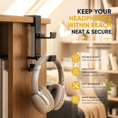 JAKO New Foldable Headphone Stand for Desk, Aluminum Alloy Headphone Holder - Headset Stand Hook Space Save Mount, Universal Fit PC Gaming Headsets Holder Under Desk Clamp for Office, Computer Table - color: Silver
