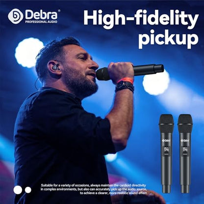 Debra Pro Wireless Microphone System, Features Auto Pairing & LED Display, 8×16 Frequency Groups, 260ft Long Range, Cardioid Dynamic Mic for Karaoke, Church, DJ, Public Speaking(8 Handheld) - color: 8 Handheld