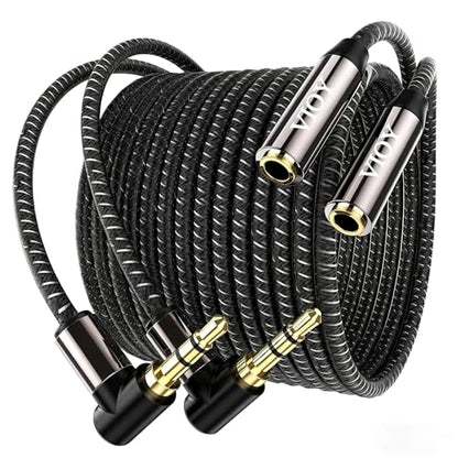 VIOY 3.5mm Male to Female Headphone Extension Cable Right Angle 2 Pack 20FT | 90 degree plug for narrow space, Hi-Fi lossless audio; extends 3.5mm TRS jack for headphones, phones, speakers and car stereo - size: 20FT+20FT